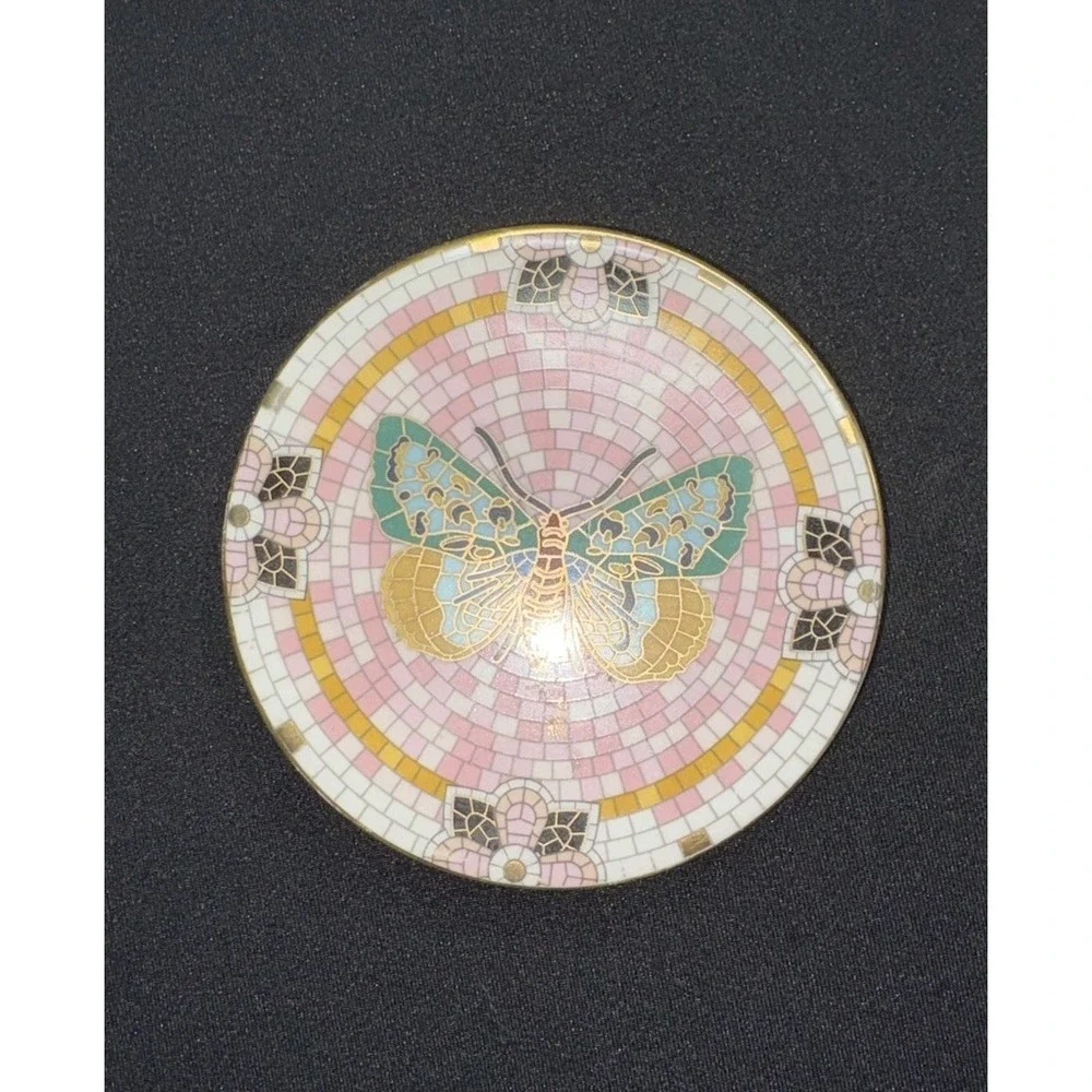 Anthropologie Bistro Garden Butterfly Tile Coaster Pink Green Green Gold‎